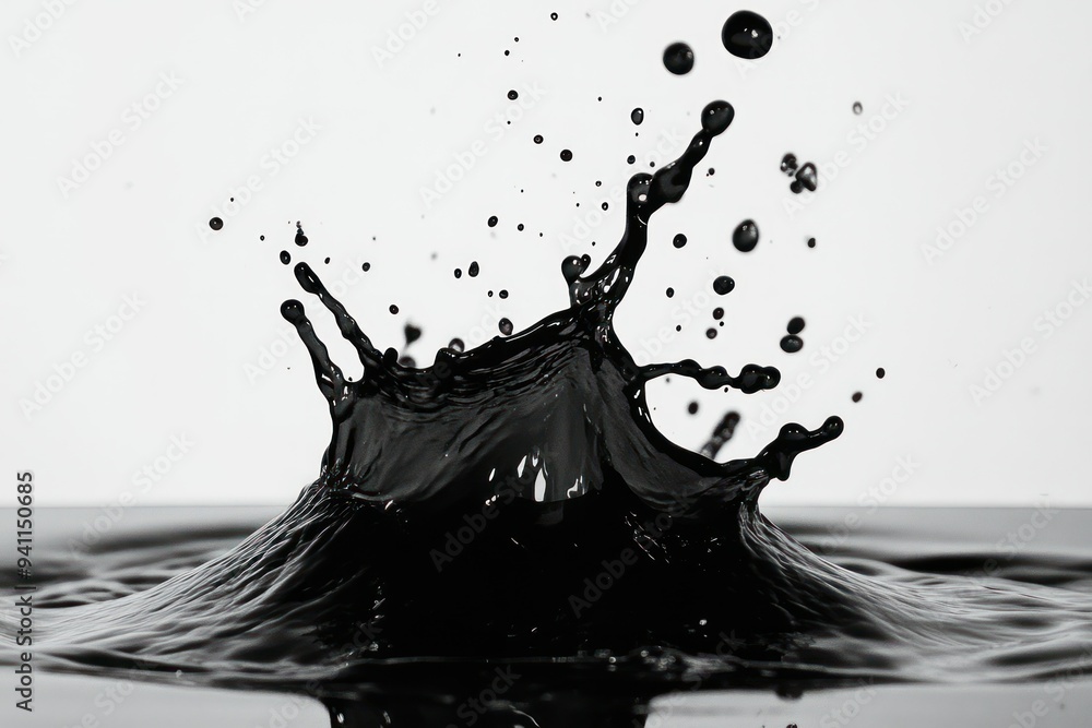 Poster black liquid droplet splashing and creating a unique shape
