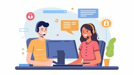 people working together call center costumer support 