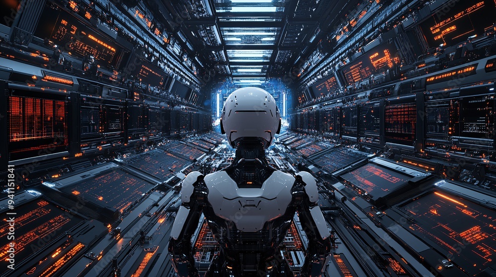 Aufkleber A team of AI engineers in a cutting-edge lab developing new algorithms and machine learning models Stock Photo with copy space