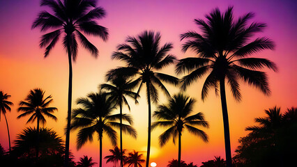 Obraz premium palm silhouette at sunset