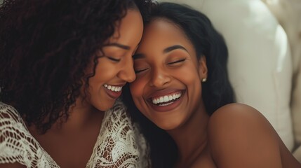 Two women smiling and embracing, symbolizing love and intimacy in the lgbtq+ community.