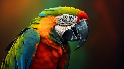 Obraz premium A multi-colored parrot perched against a solid background setting 