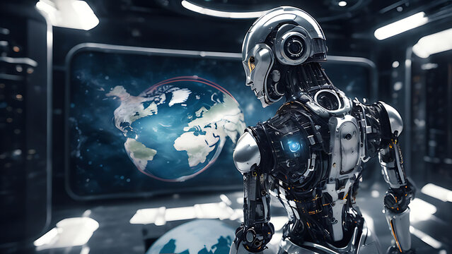 artificial intelligence robot background with space