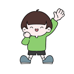笑顔で手を挙げる男の子のイラスト