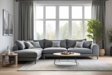 Modern Living Room with Sectional Sofa and Large Windows