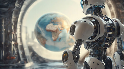 Fototapeta premium artificial intelligence robot background with space