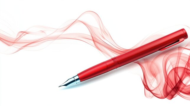 A red pen with smoke coming out of it on a white background, AI