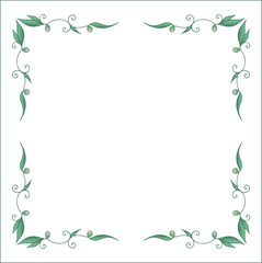 Green floral frame with leaves , decorative corners for greeting cards, banners, business cards, invitations, menus. Isolated vector illustration.	
