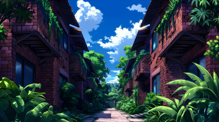 Obraz premium Apartment Buildings Anime Style