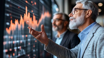 A financial advisor using AI-generated models to predict market trends and manage investment portfolios Stock Photo with copy space