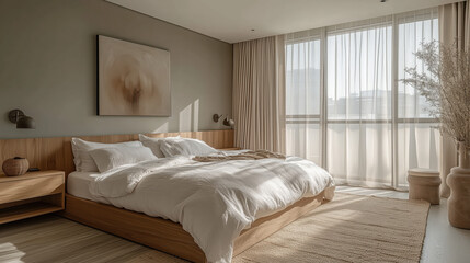 Minimalist Bedroom with White Bedding and Natural Light
