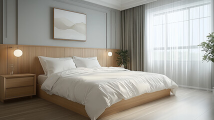 Minimalist Bedroom with White Bedding and Natural Light