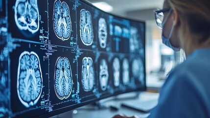 A medical imaging device using AI to provide detailed and accurate scans for diagnostics Stock Photo with copy space