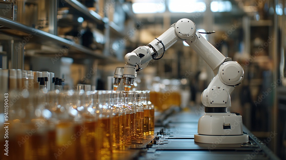 Aufkleber a robotic arm in an ai-controlled lab performing precise and complex tasks in scientific research st
