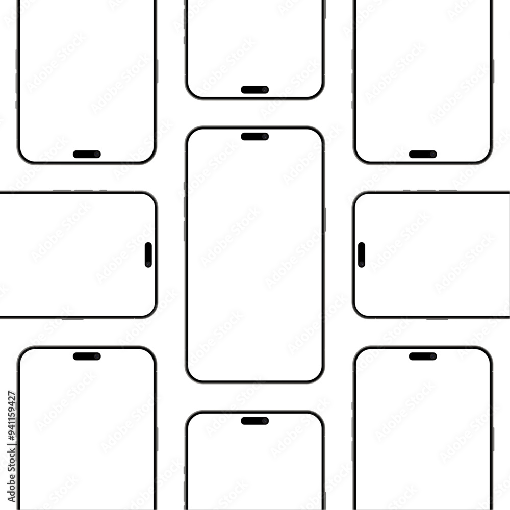 Wall mural set of iphone 15 pro max mockups multiple screen on the white background for ui ux app presentation.