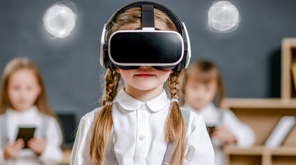 Future of Education A Young Student Immersed in Augmented Reality Technology Exploring Interactive Learning in a Modern Classroom Environment with Advanced AI Tools
