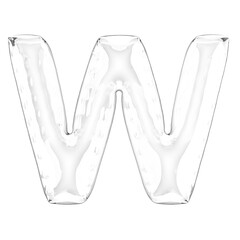 3D Letter W, transparent glass look, inflated isolated png