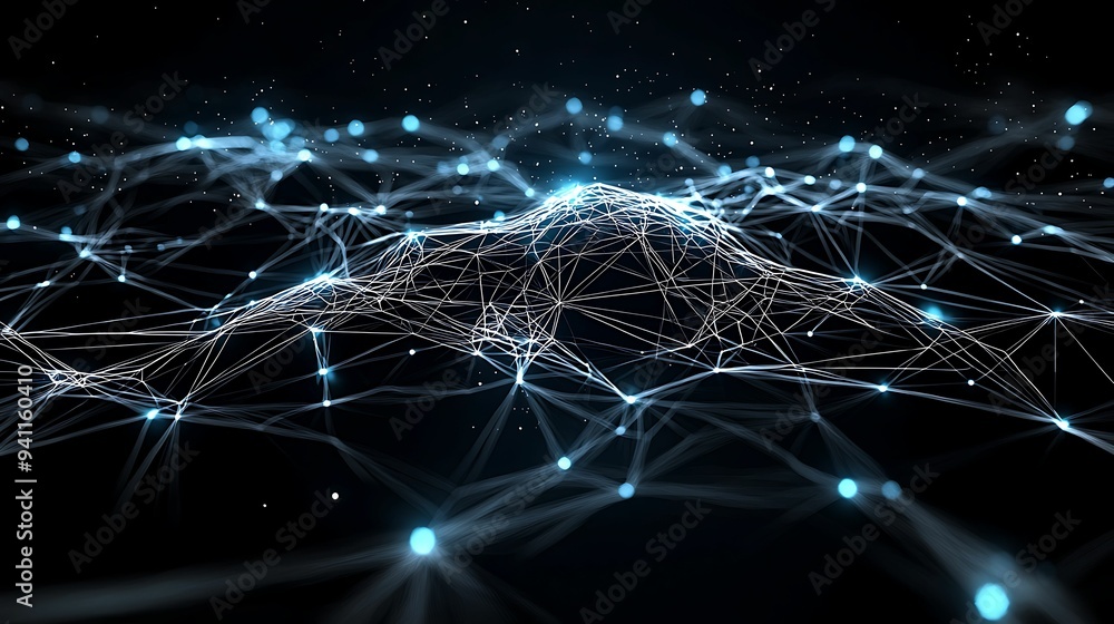 Aufkleber illuminated pathways of creativity - abstract network glowing lines converging on central idea for i
