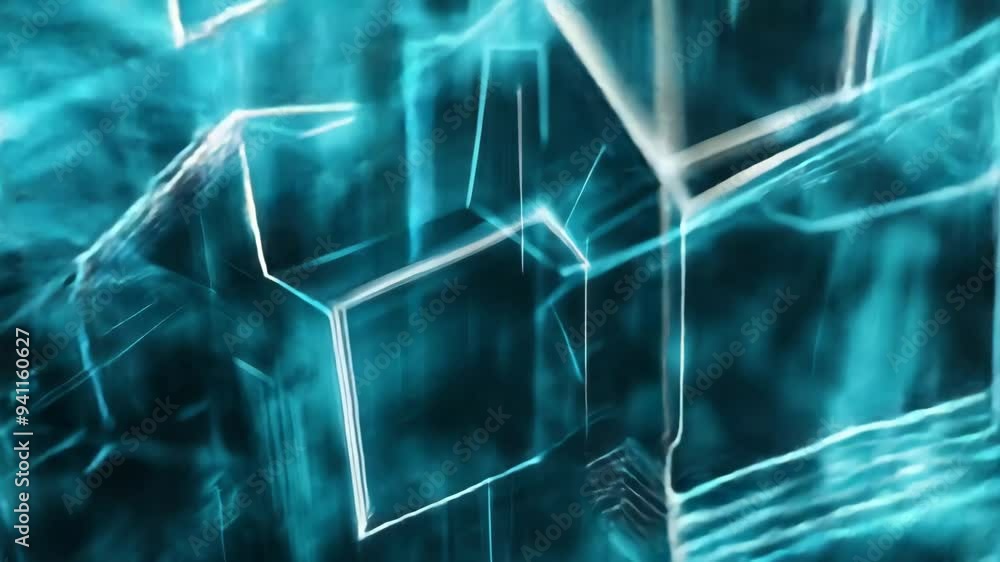 Aufkleber 3d rendering of glowing transparent cubes in a futuristic digital space