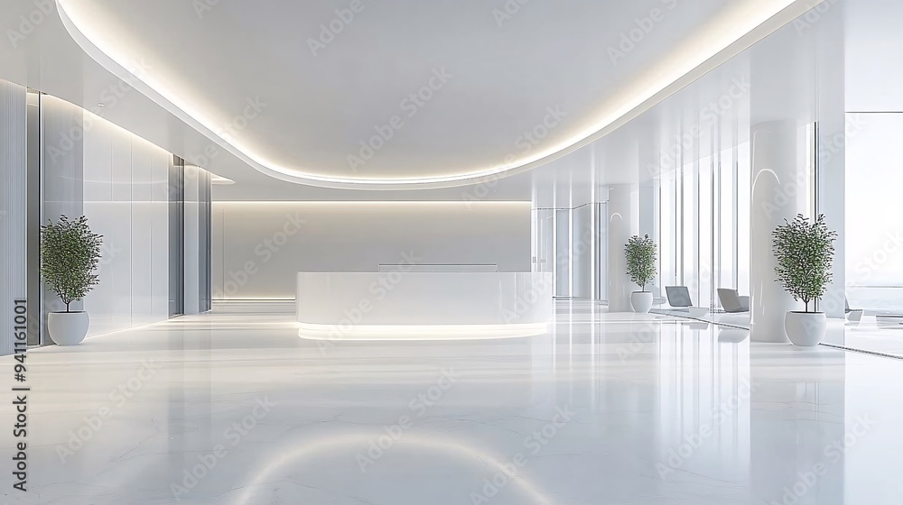 Aufkleber A futuristic office where AI algorithms manage and streamline business processes for maximum efficiency Stock Photo with copy space