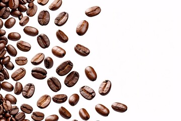 Coffee beans falling on white background.