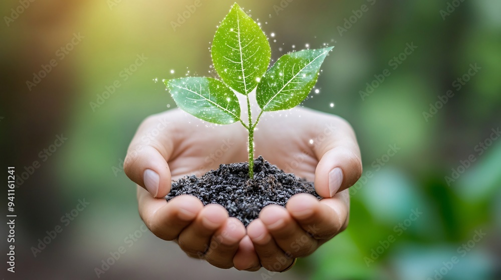 Poster A research scientist using AI tools to model and predict environmental changes on a global scale Stock Photo with copy space
