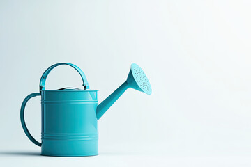 Obraz premium A vibrant turquoise watering can, perfect for gardening tasks and adding a pop of color to outdoor spaces.