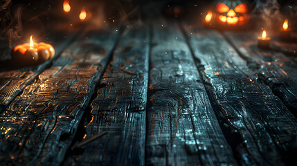 Spooky Halloween Scene with Jack-O'-Lantern and Candles