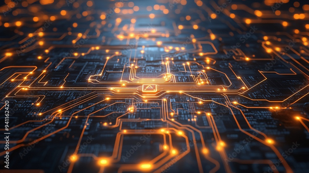 Aufkleber An abstract image of AI as a glowing network of circuits and data streams symbolizing the future of technology Stock Photo with copy space
