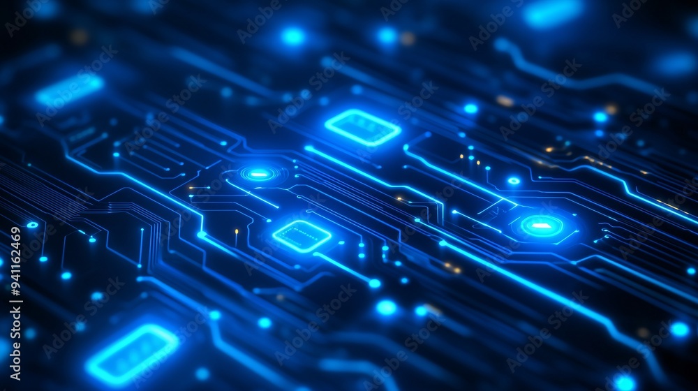 Poster An abstract image of AI as a glowing network of circuits and data streams symbolizing the future of technology Stock Photo with copy space