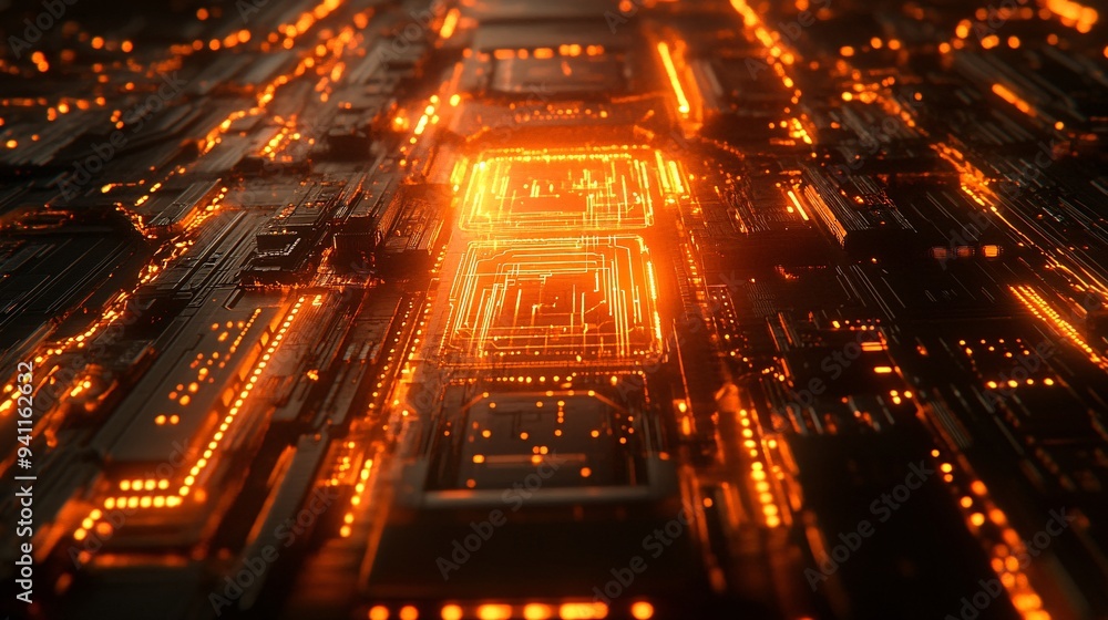 Aufkleber An abstract image of AI as a glowing network of circuits and data streams symbolizing the future of technology Stock Photo with copy space
