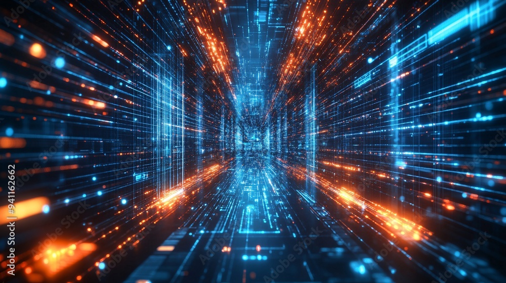 Aufkleber An abstract image of AI as a glowing network of circuits and data streams symbolizing the future of technology Stock Photo with copy space