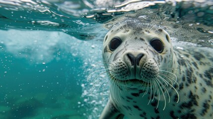Fototapeta premium Close-up of a Seal's Face with Water Surface Above