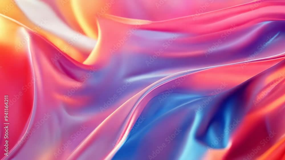 Poster flowing colorful fabric with smooth and shiny textures in abstract waves