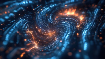 Abstract Blue and Orange Swirling Light Trails Background.