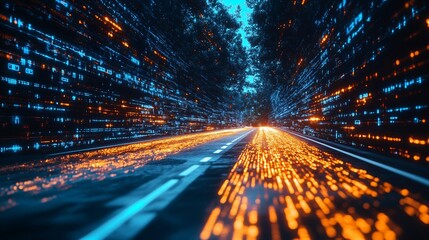 A futuristic city at night where AI systems control everything from transportation to public safety Stock Photo with copy space