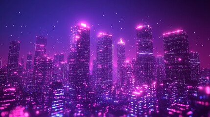 A futuristic city at night where AI systems control everything from transportation to public safety Stock Photo with copy space