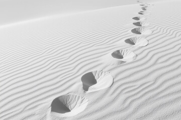 Footprints in the Desert Sand. Minimalist Photography of Sandy Dunes Highlighting Solitude and Progress. A Reflective Journey of Discovery Across the Expansive Desert Terrain.