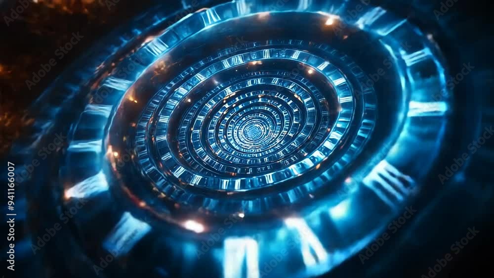Canvas Prints blue spiral tunnel with bright luminous elements. clock dial
