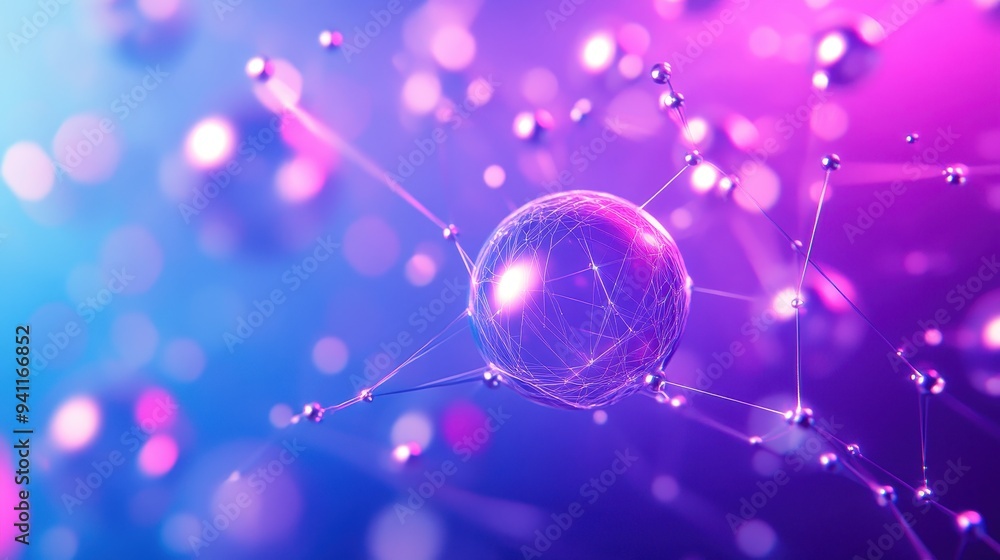 Aufkleber abstract sphere with connected lines and bokeh lights - blue and pink gradient background