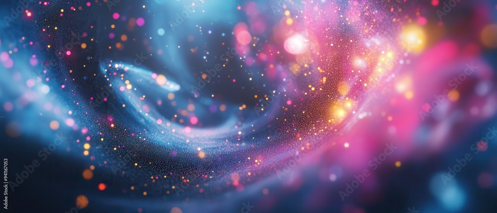 Poster abstract colorful blurred background with bokeh lights and glitter for digital design