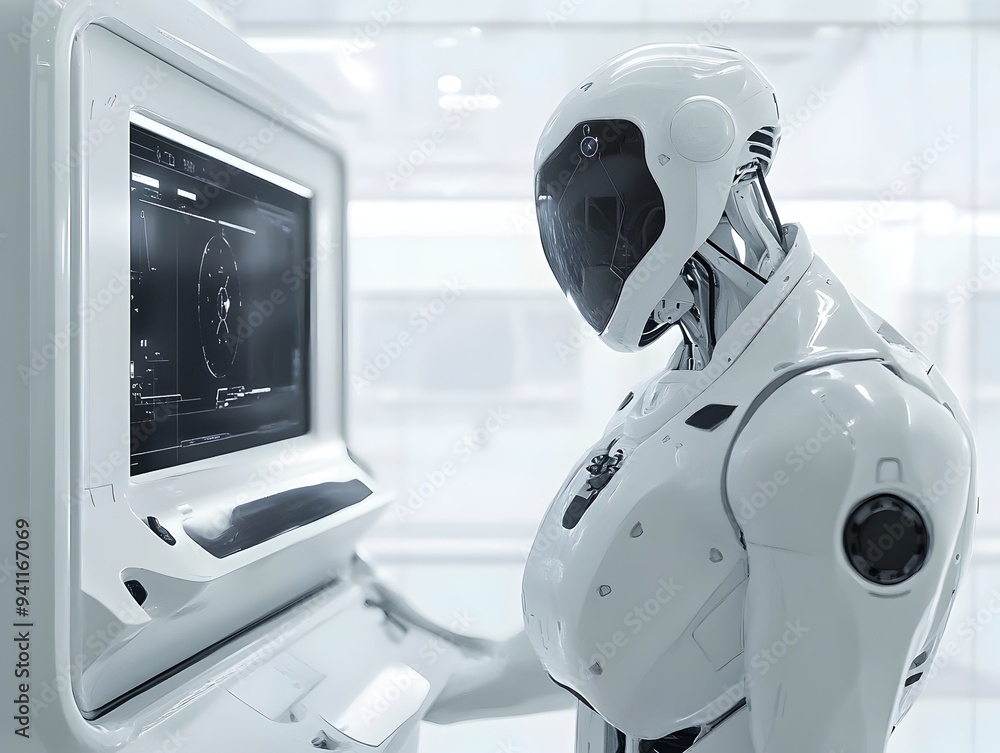 Poster groundbreaking experimental prototype of an autonomous robotic system featuring a sleek polymer casi