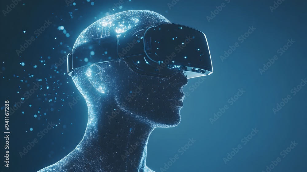 Poster futuristic digital twin model of a human in a virtual reality environment with clean copy space for 