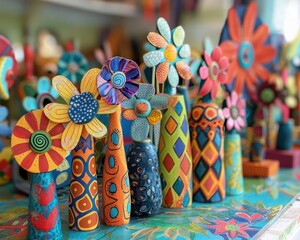 Local artisan market with crafts, Pop Art, Vibrant, Illustration, Emphasizing community and creativity