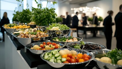 Obraz premium Delicious Food Displayed in Silver Bowls at Catering Event