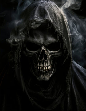 retrato del rostro de la muerte con un fondo oscuro
