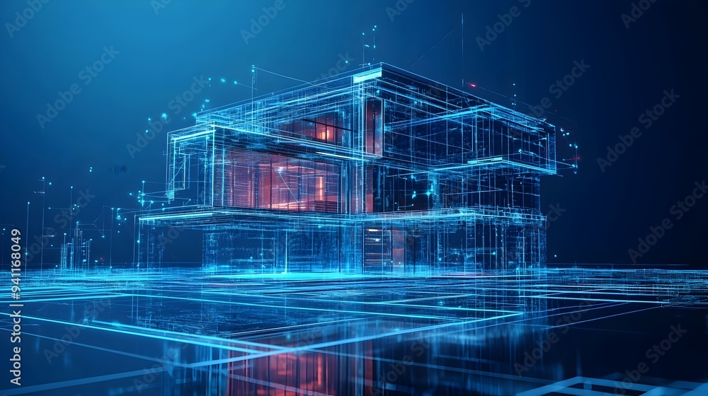 Poster digital twin technology optimizing building energy usage and sustainability with copy space for mess