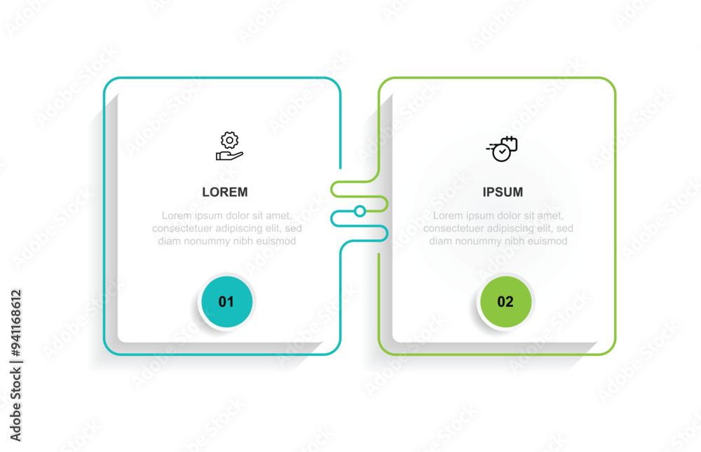 Aufkleber 2 step process infographic template vector element suitable for business information and web presentation