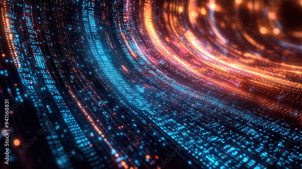 Poster abstract digital background with blurry lights and bokeh effect - futuristic technology concept.