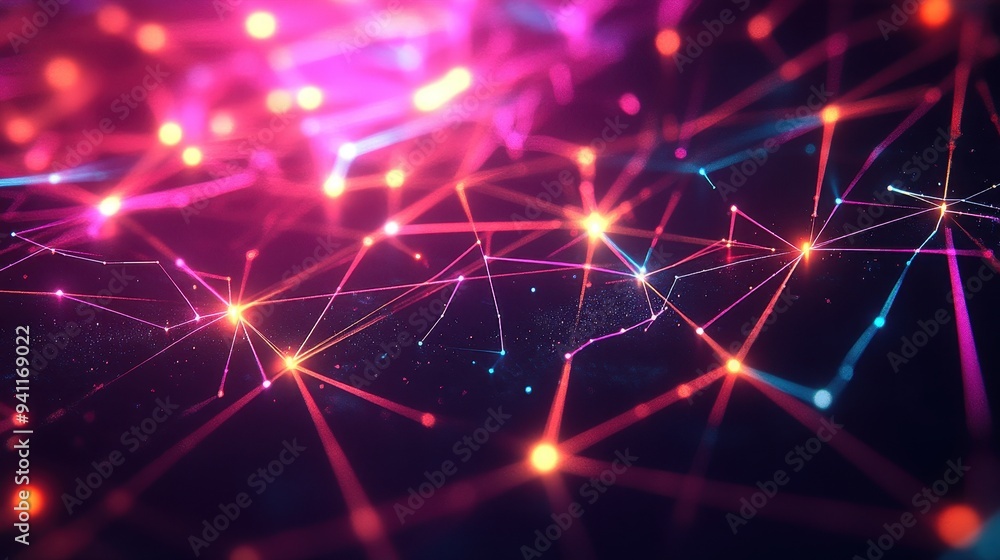 Poster abstract neon lights network connection background - technology and connectivity concept.